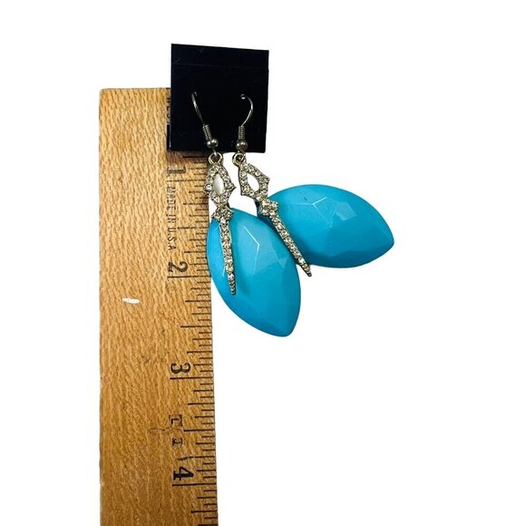 Turquoise Teardrop Earrings With Rhinestone Accents - Picture 4 of 4